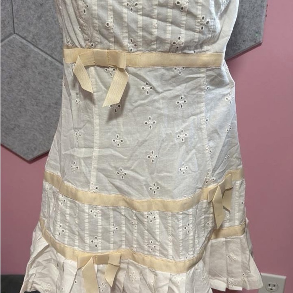 Kimchi Blue Cream Eyelet Mini Dress with Ribbon Trim